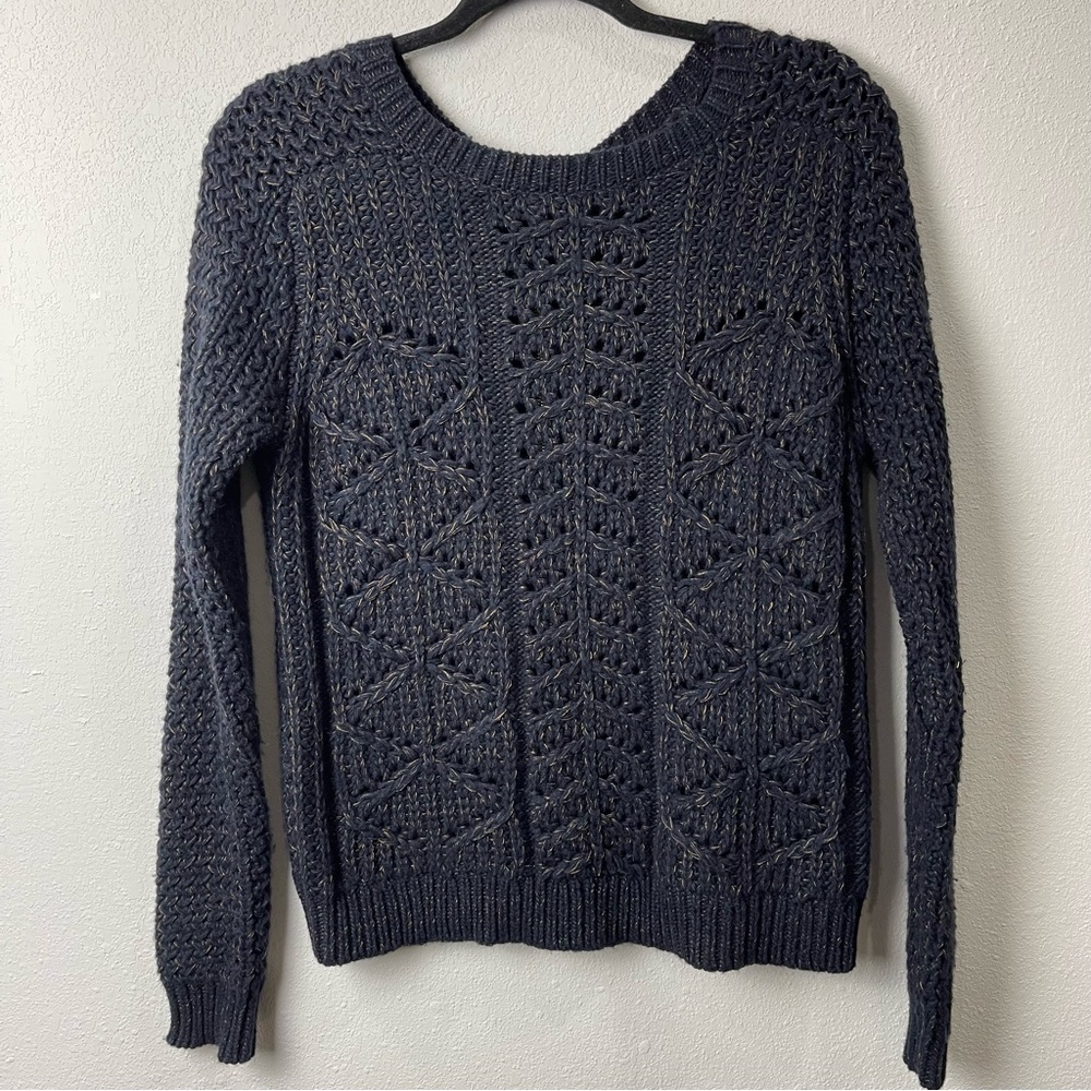 Allsaints‎ Clara Jumper Chunky Cardigan Cashmere Blend Sweater Navy/Gold US 8